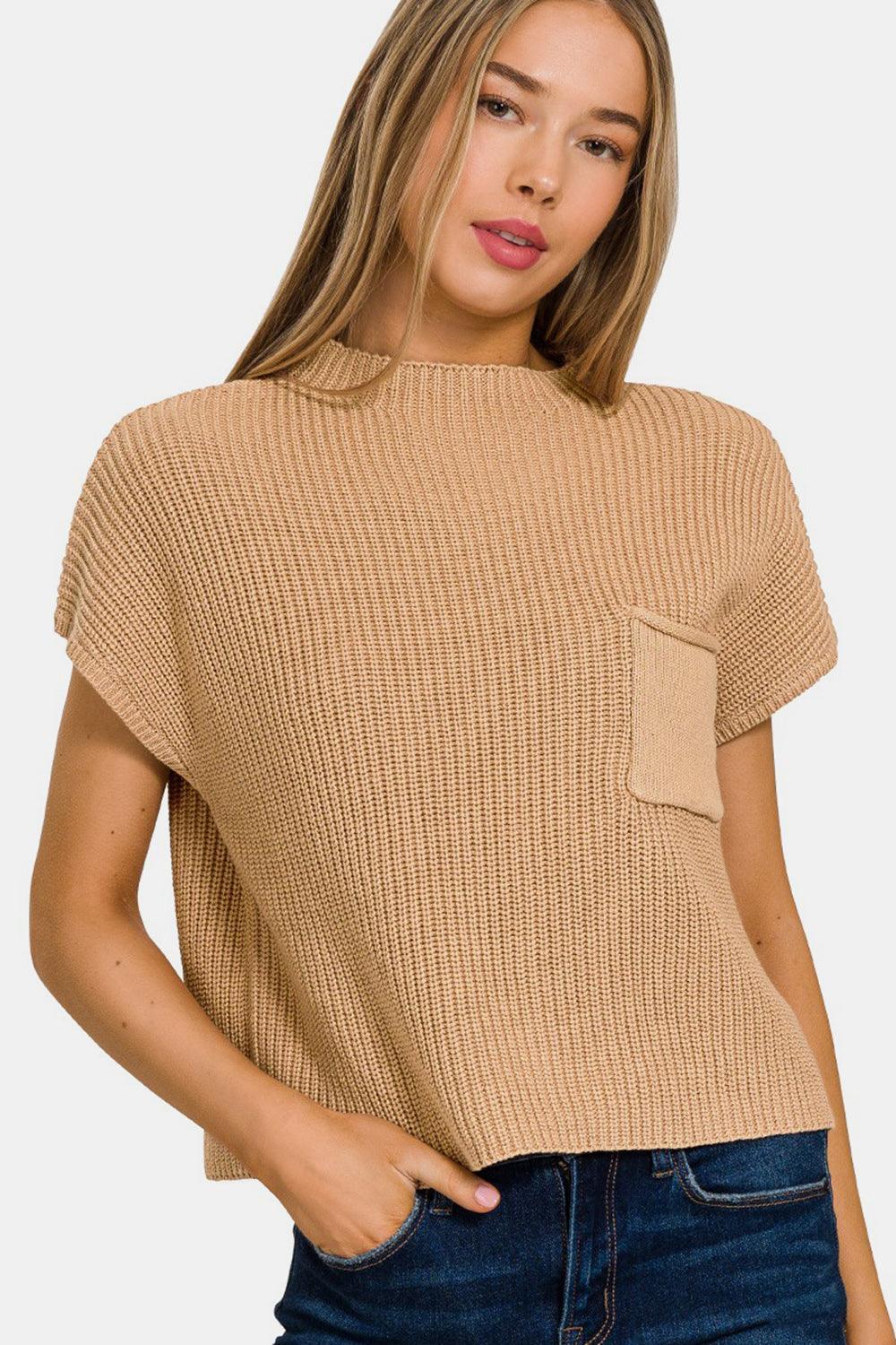 Zenana Mock Neck Short Sleeve Cropped Sweater - Bona Fide Fashion