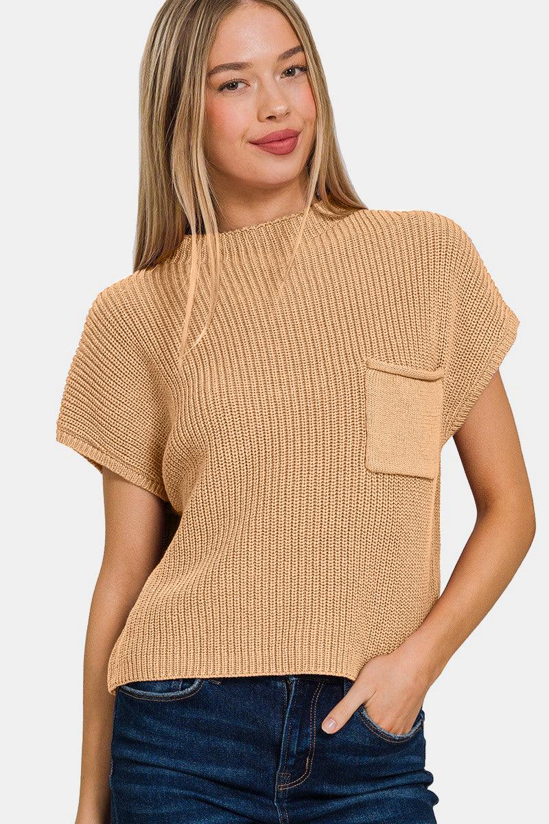 Zenana Mock Neck Short Sleeve Cropped Sweater - Bona Fide Fashion