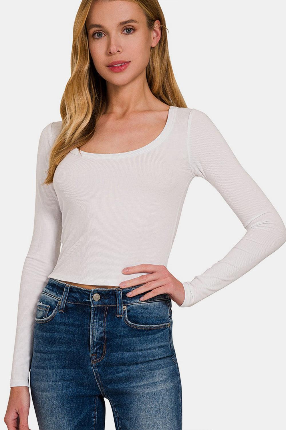 Zenana Scoop Neck Long Sleeve T-Shirt - Bona Fide Fashion