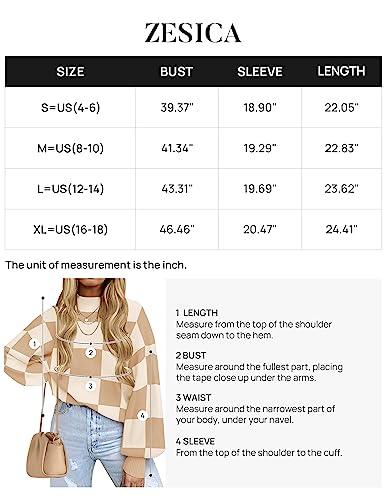 ZESICA Women's 2023 Fall Fashion Turtleneck Long Sleeve Striped Ribbed Knit Loose Pullover Sweater Tops,KhakiPlaid,Small - Bona Fide Fashion