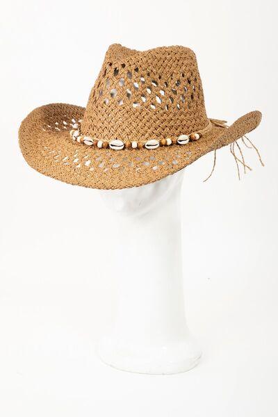Fame Cowrie Shell Beaded String Straw Hat - Bona Fide Fashion