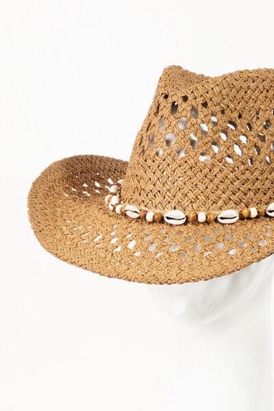 Fame Cowrie Shell Beaded String Straw Hat - Bona Fide Fashion